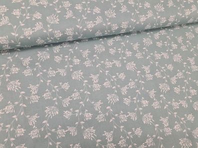 Baumwolle Blumen Ranken Dunkel MInt/Creme