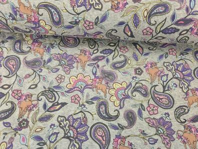 Alpensweat Paisley und Einhörner grau