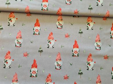 Baumwolle Weihnachten Gnome grau