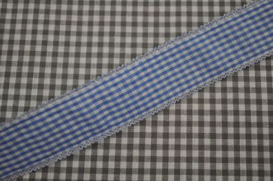 vichy karo band mit häkelrand breit blau