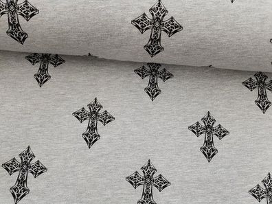 Wintersweat Kreuz hellgrau melliert