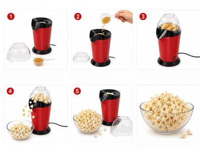 1200W Popcornmaschine Heißluft Popcorn Maker für Zuhause Zubereitung + Messlöffel