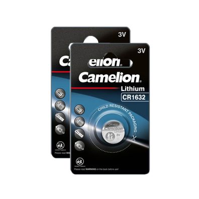 2x Camelion CR1632 CR 1632 3V Lithium Knopfzellen Batterie 1er Blister