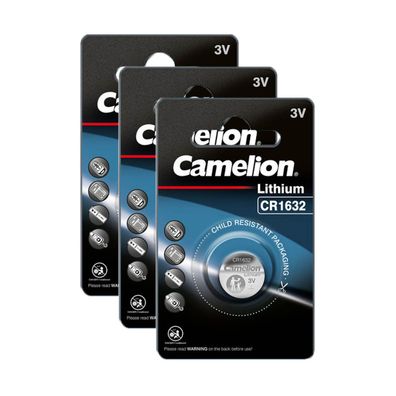 3x Camelion CR1632 CR 1632 3V Lithium Knopfzellen Batterie 1er Blister