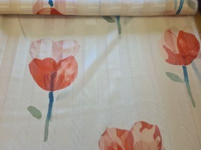 Gardinenstoff Chifon 11 Streifen und Mohn