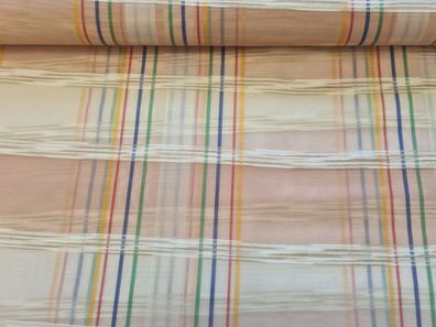 Gardinenstoff Chiffon 18 Karos und Streifen Creme Bunt