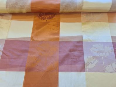 Gardinenstoff Chiffon 27 Karo mit Blumen Jaquard einsätzen