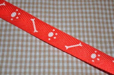 Gurtband 17 mm Tatzen/Knochen rot