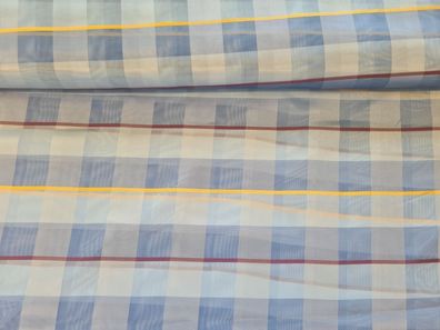 Gardinenstoff Chifon Blautöne Karos und Streifen