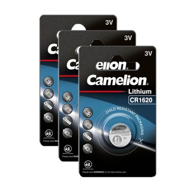 3x Camelion CR1620 CR 1620 3V Lithium Knopfzelle Batterie 1er Blister