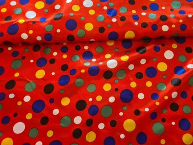 Karnevall Satin Rot mit bunten Punkten