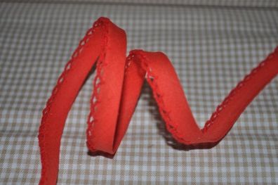 Schrägband uni mit Häkelborte hellrot