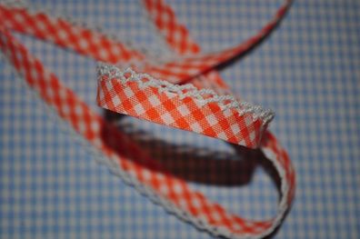 Schrägband vichy karo mit Häkelborte orange