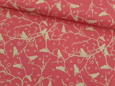 Viskose Blusenstoff Vögel pink
