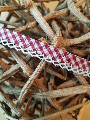 Schrägband vichy karo mit Häkelborte weinrot
