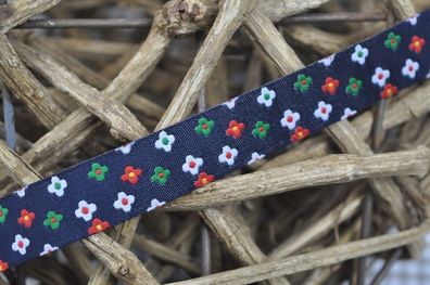 Webband Tante Ema Blumenreigen mini dunkelblau