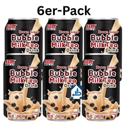 6er-Pack RICO Bubble Milk Tea Getränk Brauner Zucker 340ml (inkl. 1,50€ EINWEG-Pfand)
