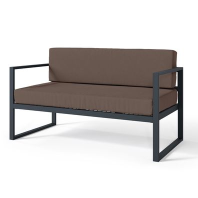 Selsey Dywilly - Garten-Sofa 2-Sitzer, wasserabweisend, braun/schwarzes Gestell