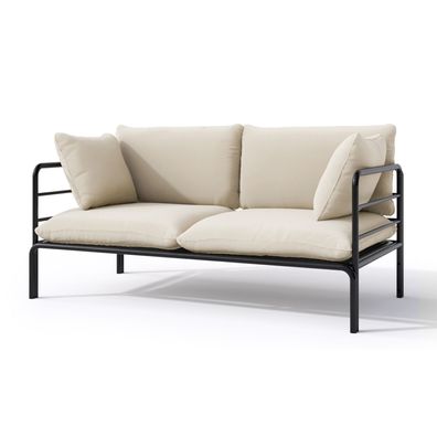 Selsey Worcully - Garten-Sofa 2-Sitzer, wasserabweisend, beige/schwarzes Gestell