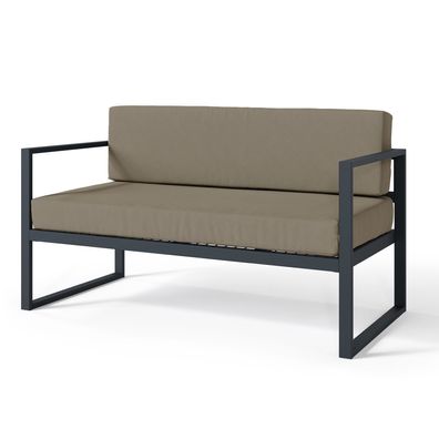 Selsey Dywilly - Garten-Sofa 2-Sitzer, wasserabweisend, hellbraun/schwarzes Gestell