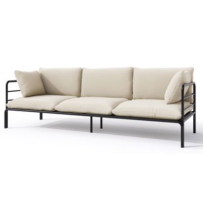 Selsey Worcully - Garten-Sofa 3-Sitzer, wasserabweisend, beige/schwarzes Gestell