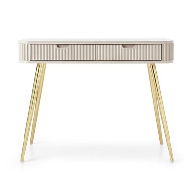 Selsey Zova - Schminktisch mit 2 Schubladen, greige mit goldenen Beinen, 110 cm