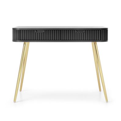 Selsey Zova - Schminktisch mit 2 Schubladen, schwarz mit goldenen Beinen, 110 cm