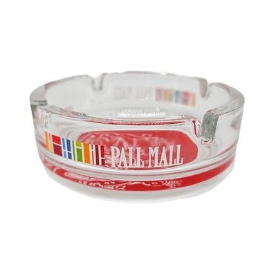 Pall Mall Aschenbecher 11 cm Glas Rund Transparent Rot Zigaretten Werbung Neu