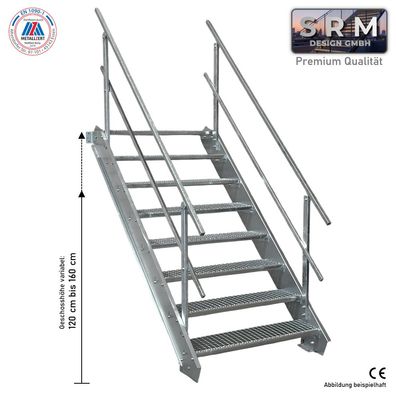 8 Stufen Stahltreppe Breite 60-160cm Geschosshöhe 120-160cm Geländer beidseitig