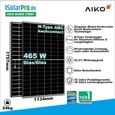 465W AIKO Neostar 2P+ A465-MAH54Dw · ABC Back-Contact · Glas/Glas N-Type