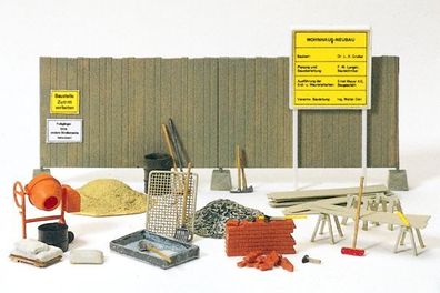 Preiser 17177 Betonmischer, Bauzaun, Werkze Spur H0