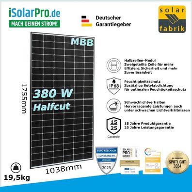 380W Solar Fabrik Mono S3 · Halfcut 120 Zellen · 1500 V