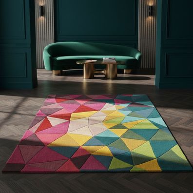 Wollteppich geometrisch farbenfroh Wohnzimmer modern Designer - Derwent Kadima Design