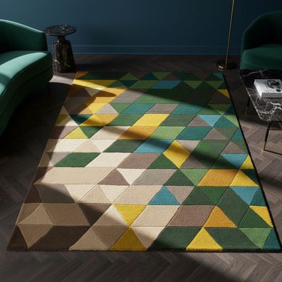 Wollteppich handgetuftet geometrisch Wohnzimmer modern Luxus - Derwent Kadima Design