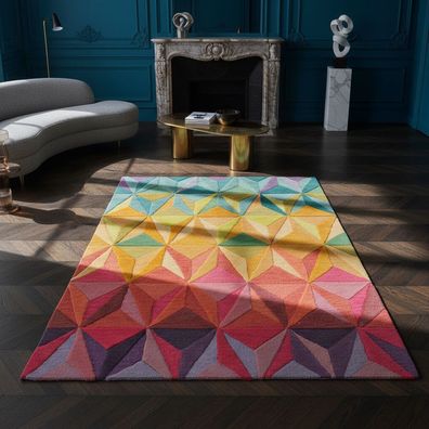 Wollteppich handgetuftet geometrisch multicolor modern - Derwent Kadima Design