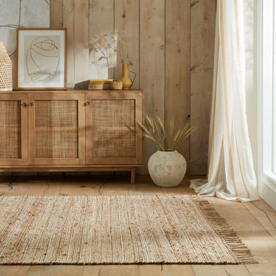 Naturfaser-Teppich Jute Fransen handgewebt Wohnzimmer Flur - CONWY Kadima Design