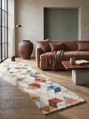 Wollteppich geometrisch lebendig rutschfest Wohnzimmer modern - ESK Kadima Design