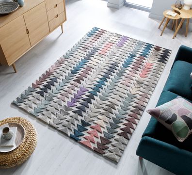 Wollteppich geometrisch Hoch-Tief-Effekt Wohnzimmer modern - ESK Kadima Design