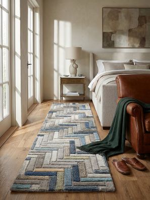 Wollteppich geometrisch rutschfest Wohnzimmer modern - ESK Kadima Design