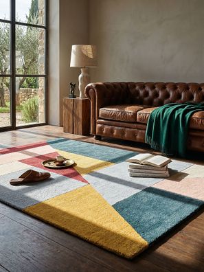 Wollteppich handgetuftet geometrisch Kontrast Wohnzimmer - DEBEN Kadima Design