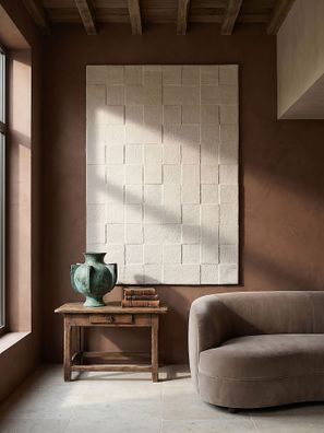 Wollteppich geometrisch neutrale Töne Wohnzimmer modern elegant - DEBEN Kadima Design