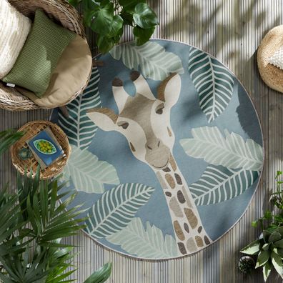 Outdoor-Teppich rund Giraffe Kinder Spielteppich waschbar Boho - YEALM Kadima Design