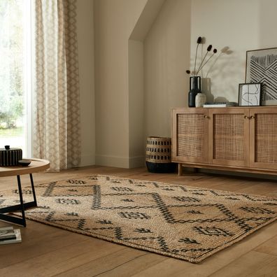 Juteteppich ökologisch Naturfaser Boho geometrisch abstrakt - NEATH Kadima