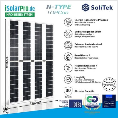 300W SoliTek SOLID Agro | Rahmenlos | Transparent | Glas-Glas Bifazial Solarpanel