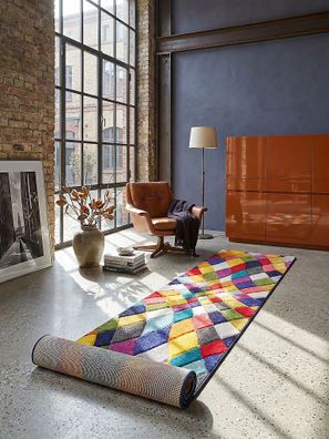 Designerteppich geometrisch hochdicht Jute-Rücken modern - MEON Kadima