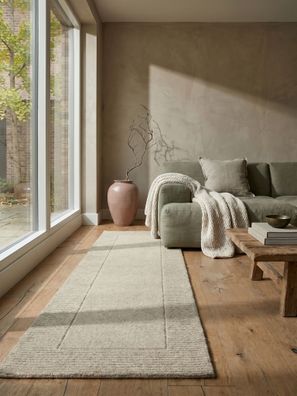 Wollteppich Uni Bordüre handgewebt Kurzflor minimalistisch - MOLE Kadima