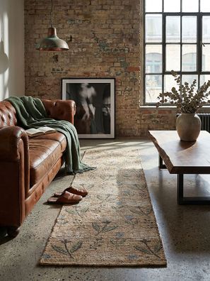 Juteteppich floral handgewebt naturfarben Naturfaser Boho - JED Kadima