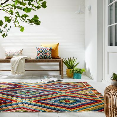 Outdoorteppich waschbar geometrisch Boho Balkon Terrasse - LUNE Kadima