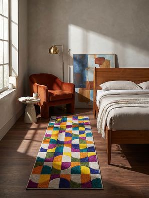 Designerteppich geometrisch Retro bunt langlebig modern - QUAGGY Kadima