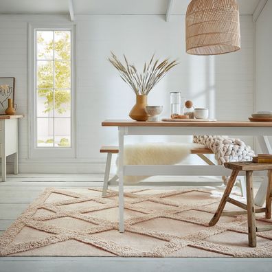 Baumwollteppich handgewebt geometrisch naturfarben modern weich - SILT Kadima